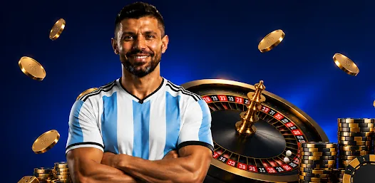 Casino Kun Agüero Argentina — Kun con la camiseta de la Selección y la ruleta